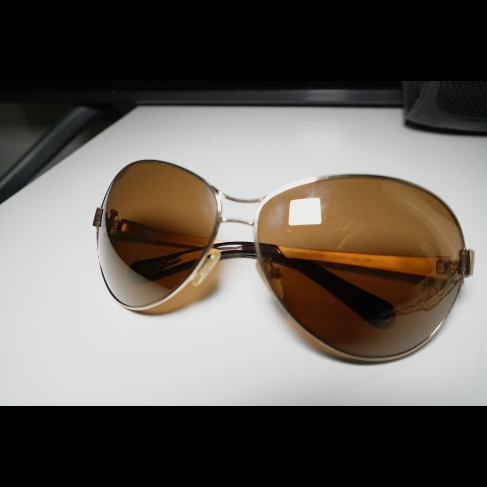 Tory Burch Gold and Brown Aviator Sunglasses